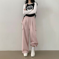 【SHORT/BASIC/LONG 丈別】ストリングバンディングワイドパンツ6色 PINK