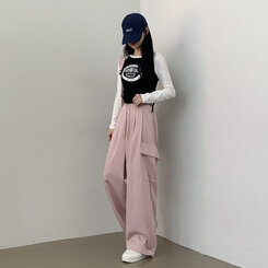 【SHORT/BASIC/LONG 丈別】ストリングバンディングワイドパンツ6色 PINK