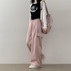 【SHORT/BASIC/LONG 丈別】ストリングバンディングワイドパンツ6色 PINK
