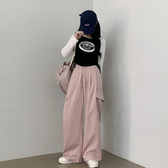 【SHORT/BASIC/LONG 丈別】ストリングバンディングワイドパンツ6色 PINK