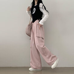 【SHORT/BASIC/LONG 丈別】ストリングバンディングワイドパンツ6色 PINK