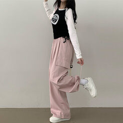 【SHORT/BASIC/LONG 丈別】ストリングバンディングワイドパンツ6色 PINK