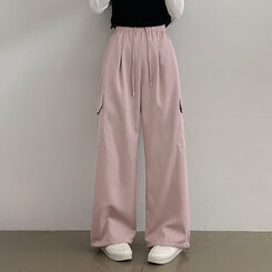 【SHORT/BASIC/LONG 丈別】ストリングバンディングワイドパンツ6色 PINK
