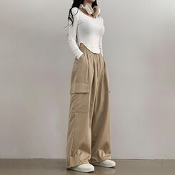 【SHORT/BASIC/LONG 丈別】ストリングバンディングワイドパンツ6色 BEIGE