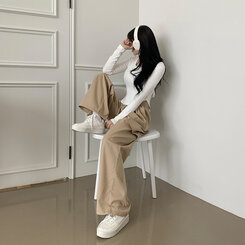 【SHORT/BASIC/LONG 丈別】ストリングバンディングワイドパンツ6色 BEIGE