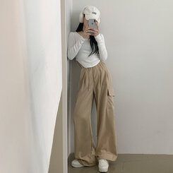 【SHORT/BASIC/LONG 丈別】ストリングバンディングワイドパンツ6色 BEIGE