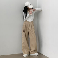 【SHORT/BASIC/LONG 丈別】ストリングバンディングワイドパンツ6色 BEIGE