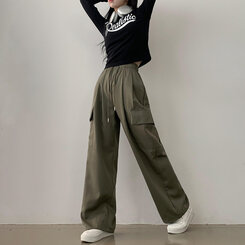 【SHORT/BASIC/LONG 丈別】ストリングバンディングワイドパンツ6色 KHAKI