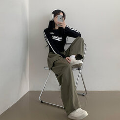 【SHORT/BASIC/LONG 丈別】ストリングバンディングワイドパンツ6色 KHAKI