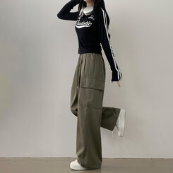 【SHORT/BASIC/LONG 丈別】ストリングバンディングワイドパンツ6色 KHAKI