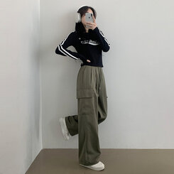 【SHORT/BASIC/LONG 丈別】ストリングバンディングワイドパンツ6色 KHAKI