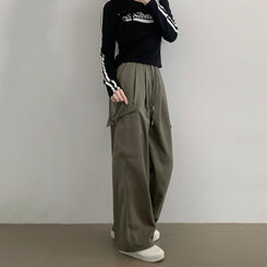 【SHORT/BASIC/LONG 丈別】ストリングバンディングワイドパンツ6色 KHAKI