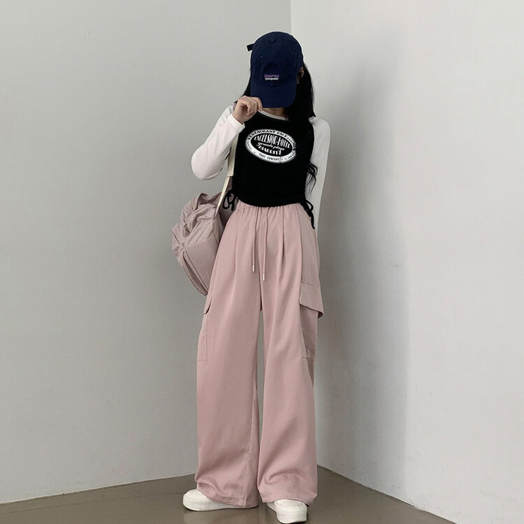 【SHORT/BASIC/LONG 丈別】ストリングバンディングワイドパンツ6色 PINK