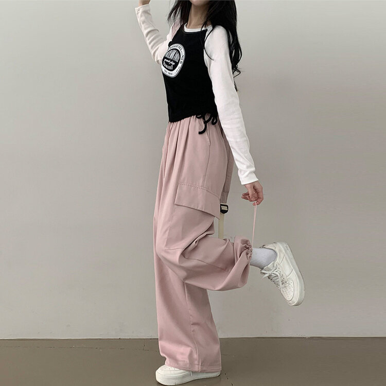 【SHORT/BASIC/LONG 丈別】ストリングバンディングワイドパンツ6色 PINK