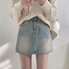 マリンブルーAラインデニムミニスカート｜ミニスカート｜韓国