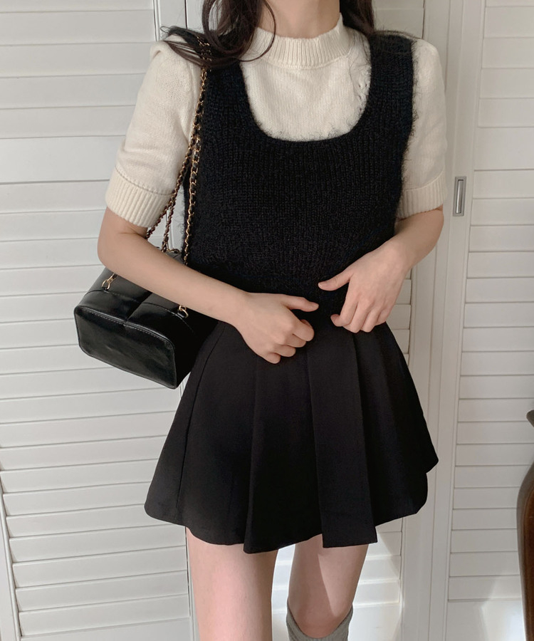 クロップフェザービスチェニット｜ベスト｜韓国ファッション通販