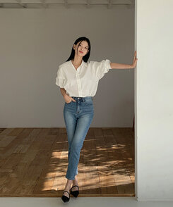 デニム スリムストレートフィットアンクルデニムパンツ DENIM