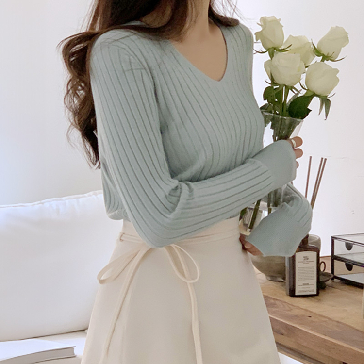 リブVネックニットトップス｜ニット｜韓国ファッション通販 SONA