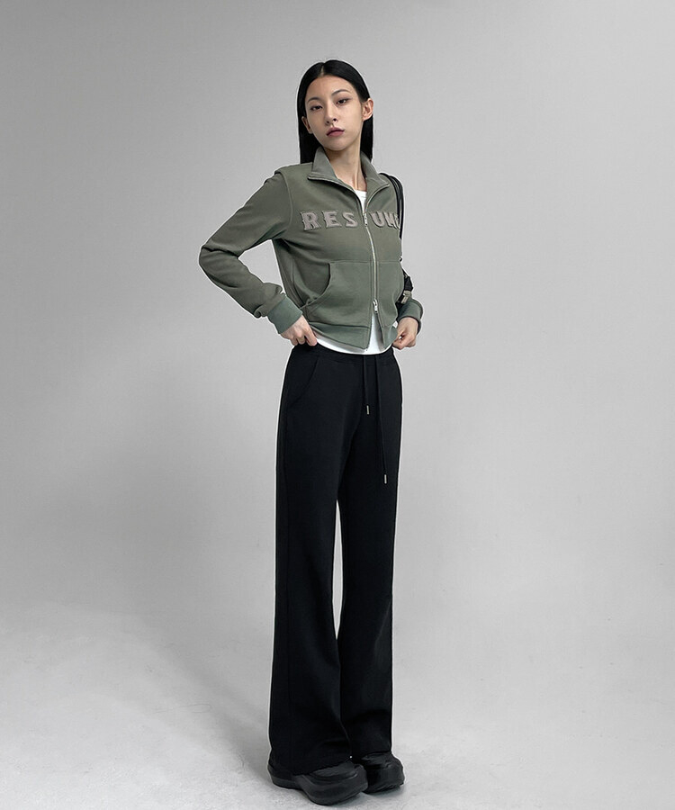 【SHORT/LONG 丈別】ブーツカットバンディングパンツ BLACK