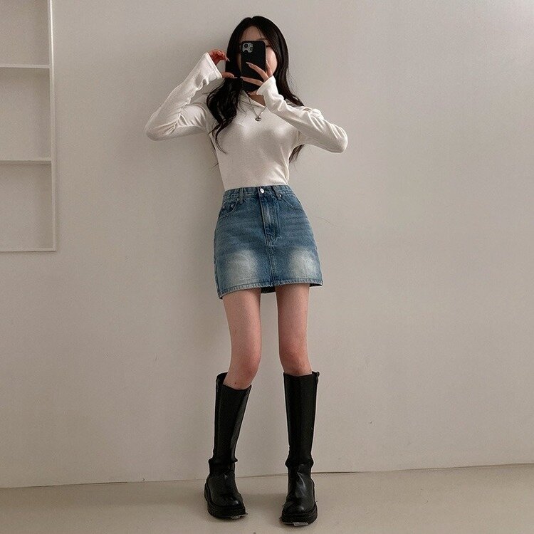 SHORT/LONG 丈別】ブラシウォッシングデニムミニスカート｜ミニ