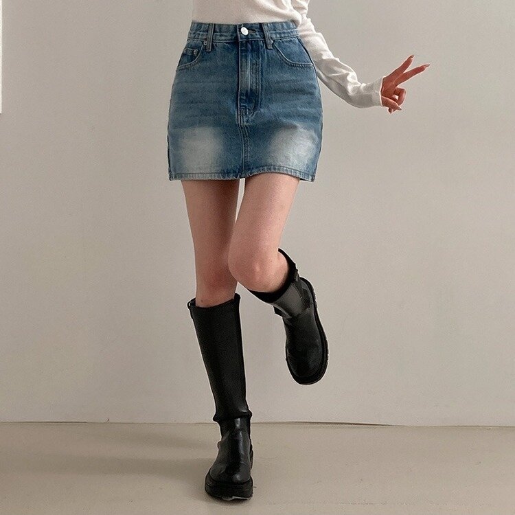 SHORT/LONG 丈別】ブラシウォッシングデニムミニスカート｜ミニ