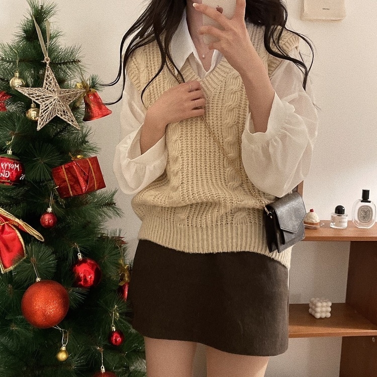ルーズフィットケーブルVネックニットベスト｜ベスト｜韓国