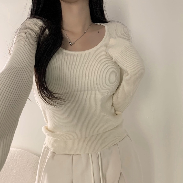 【スクエアネック/Uネック形別】リブニット10色 LIGHT BEIGE