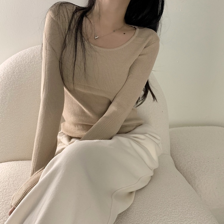 【スクエアネック/Uネック形別】リブニット10色 BEIGE