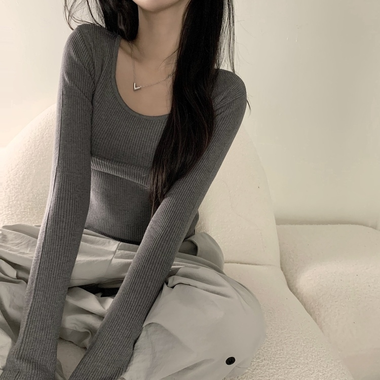 【スクエアネック/Uネック形別】リブニット10色 DARK GRAY