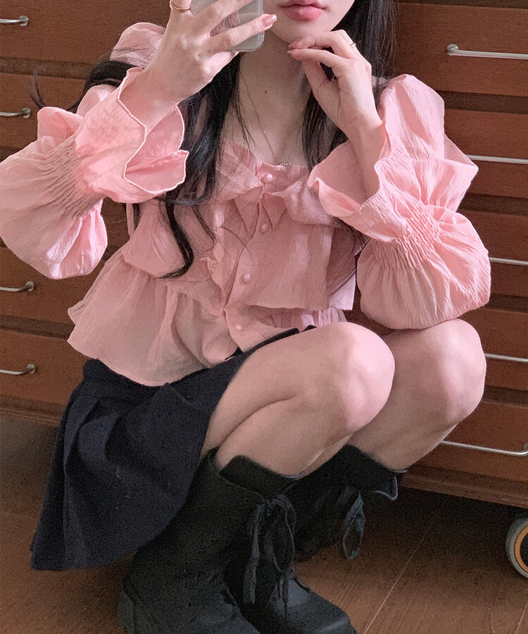 にーな♡ギャザーフリルスリーブシャツ ギャザーフリルブラウス