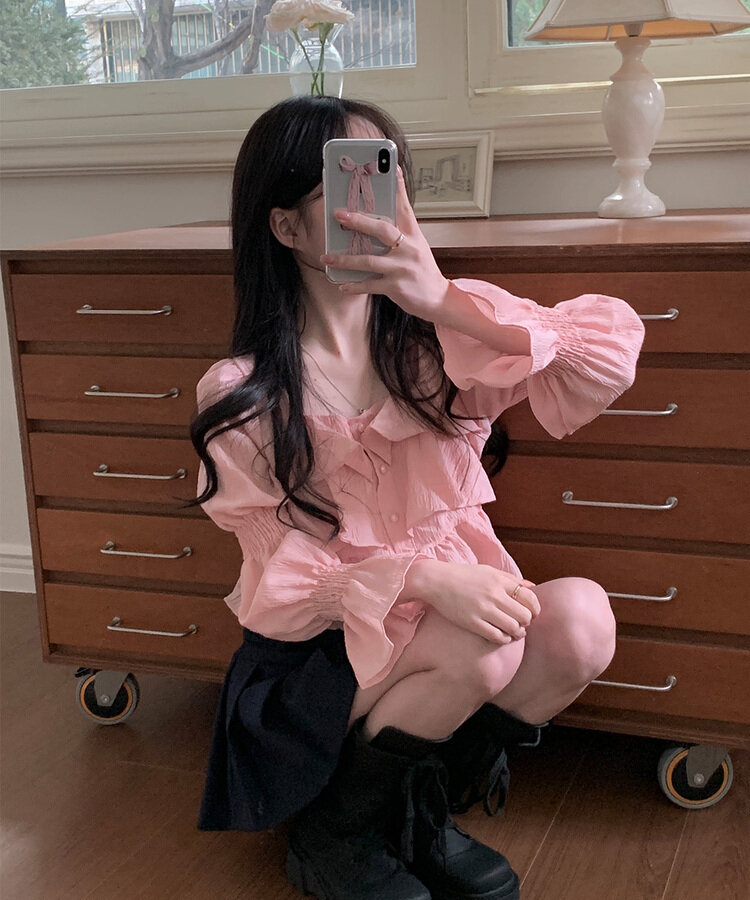 GIRLISH ガーリッシュ　フォームブラウス　ピンク GIRLISH OFFICIAL ONLINE STORE ｜ガーリッシュ公式オンラインストア