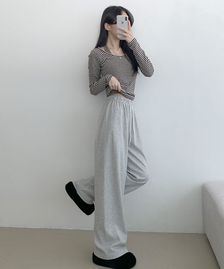 조이 와이드 트레이닝 롱 팬츠 그레이