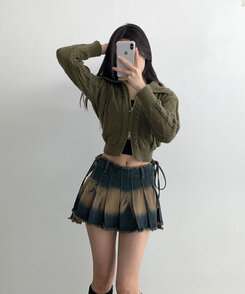 Y2Kムードウォッシングデニムプリーツラップミニスカート｜ミニ