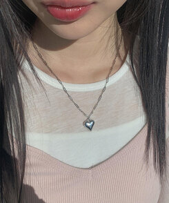 ぷりぷりハートシルバーチェーンネックレス｜ネックレス｜韓国