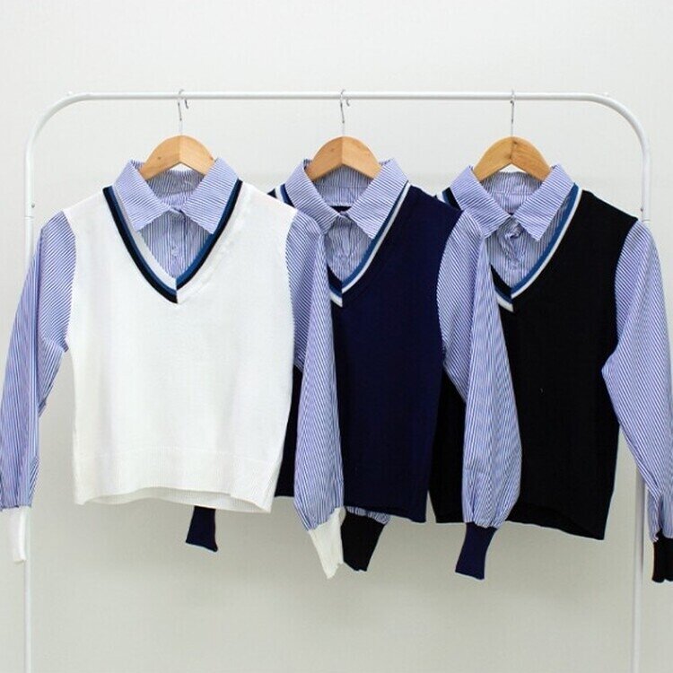 希少コムデギャルソンシャツXS ニットベストドッキングストライプシャツ