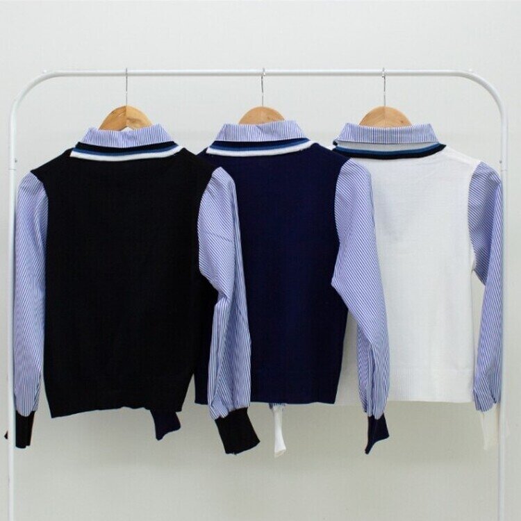 未使用タグ付き RUMCHE ドッキング シャツ ニット ストライプ 送料無料 シャツドッキングニット ニット セーター 重ね着風