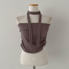 감성모드적용 베로나 머플러 셔링 골지 니트 탱크탑 투피스 세트