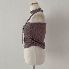 감성모드적용 베로나 머플러 셔링 골지 니트 탱크탑 투피스 세트