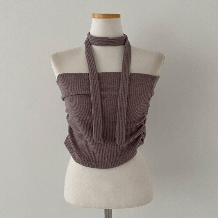 감성모드적용 베로나 머플러 셔링 골지 니트 탱크탑 투피스 세트