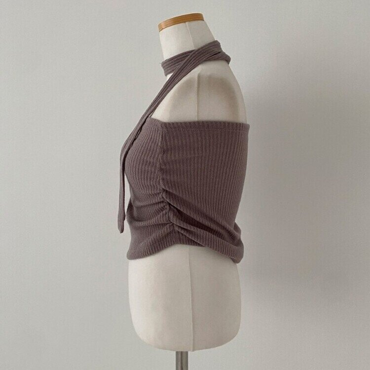 감성모드적용 베로나 머플러 셔링 골지 니트 탱크탑 투피스 세트