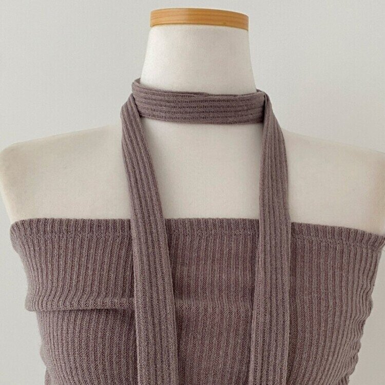 감성모드적용 베로나 머플러 셔링 골지 니트 탱크탑 투피스 세트