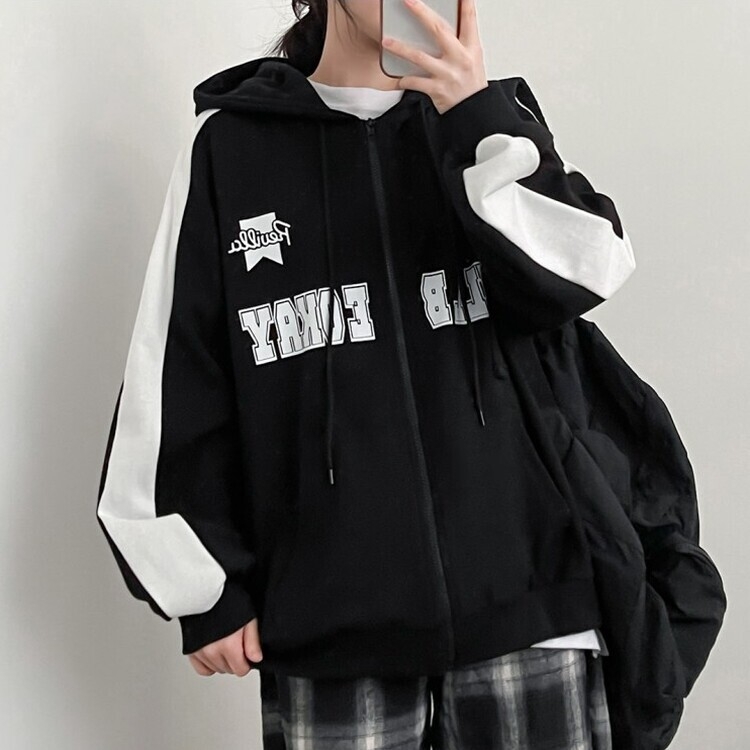 オーバーフィットラインスリーブジップアップパーカー｜ジャンパー