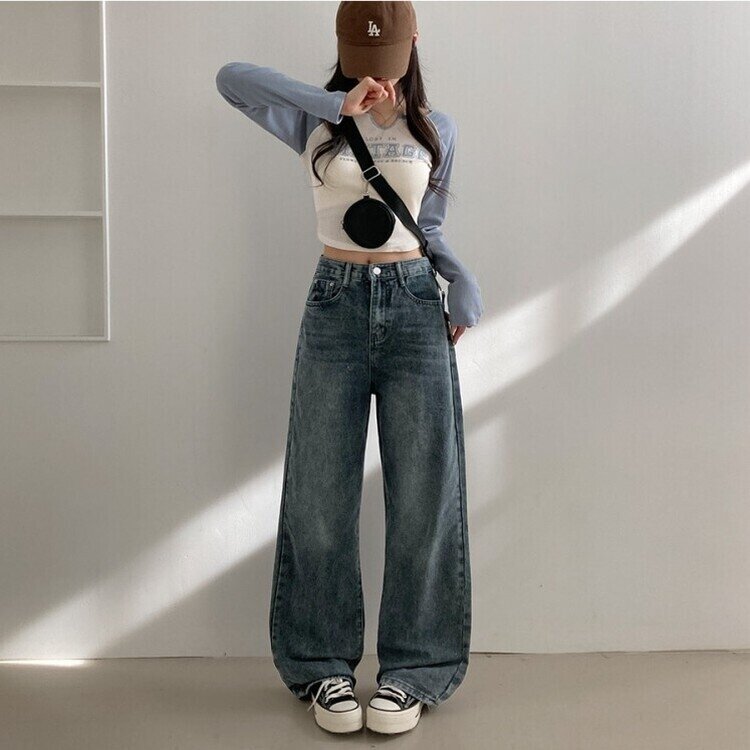 사계절 인생 데님 3기장 빈티지 워싱 하이웨스트 와이드 팬츠 그레이