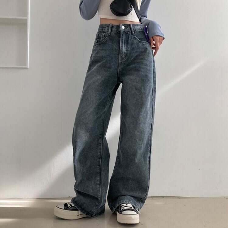 사계절 인생 데님 3기장 빈티지 워싱 하이웨스트 와이드 팬츠 그레이
