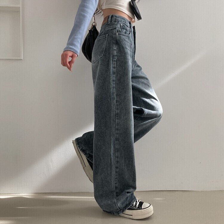 사계절 인생 데님 3기장 빈티지 워싱 하이웨스트 와이드 팬츠 그레이