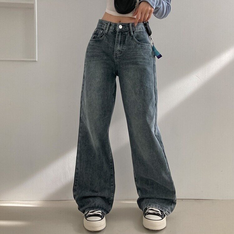 사계절 인생 데님 3기장 빈티지 워싱 하이웨스트 와이드 팬츠 그레이