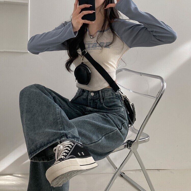 사계절 인생 데님 3기장 빈티지 워싱 하이웨스트 와이드 팬츠 그레이