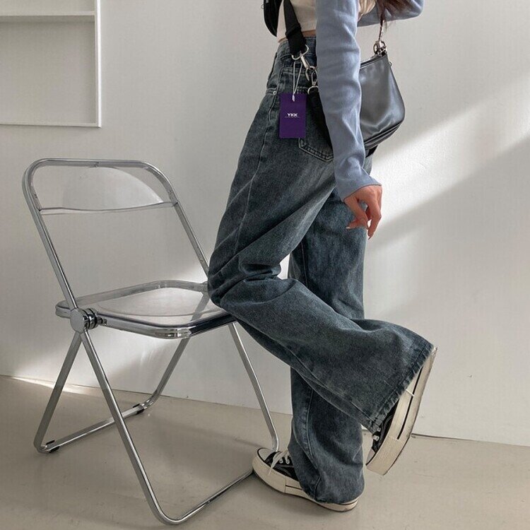 사계절 인생 데님 3기장 빈티지 워싱 하이웨스트 와이드 팬츠 그레이