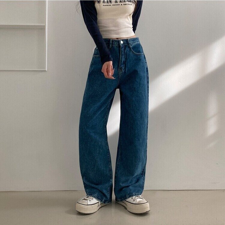 사계절 인생 데님 3기장 빈티지 워싱 하이웨스트 와이드 팬츠 중청