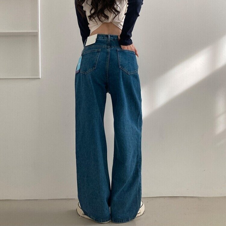 사계절 인생 데님 3기장 빈티지 워싱 하이웨스트 와이드 팬츠 중청